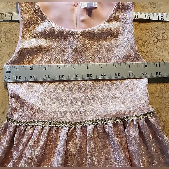 Tahari Pink and Gold Sleeveless Dress Girl's Size 4 - Picture 6 of 11